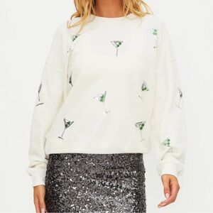 NWT Beach Riot White Sweatshirt with Sequin Martini Glasses Size Medium